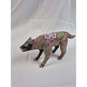 Enrique Ramirez Alebrije Wood Carving Dog Hand Painted Oaxaca Folk Art